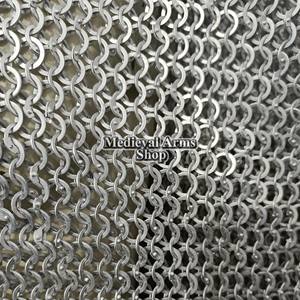 Chemise de chevalier médiévale faite à la main, demi-manches, en maille d'aluminium rivetée à anneaux plats avec garniture en cuir, armure historique pour adulte - Product Image 5