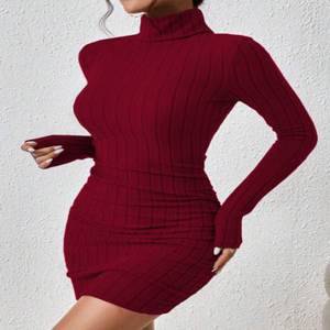 Vestido Mini Bohemio Bodycon para Mujer, Cintura Imperio, Cuello Alto, Manga Larga, Tejido de Punto, Spandex/Algodón, Transpirable, Sexy, ODM, Simple y Atrevido - Product Image 1