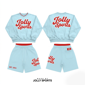 Women Sweatshirt and Shorts Set Polyester Mesh Breathable Fabric Rib Trim Custom <b>Heat</b> Press Logo Sweatshirt and Shorts for women - Product Image 2