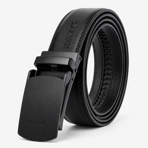Ceinture en cuir véritable pour homme avec boucle automatique, style formel noir uni, durable, moulage monobloc, en cuir de vachette - Product Image 2