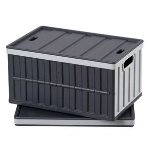 2 Confezioni di Contenitori Pieghevoli in Plastica da 65L con Coperchi e Maniglie, Casse Impilabili per Stoccaggio, Capacità 84 Libbre per Contenitore - Product Image 1