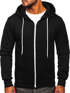 Sweat à capuche zippé noir pour homme, coupe classique, en coton French Terry, style décontracté, couleur unie, avec poche avant – Le plus demandé - Product Image 1