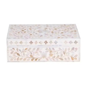 Boîte à bijoux décorative en nacre de haute qualité avec motif floral blanc, boîte de rangement pour bijoux en nacre - Product Image 1