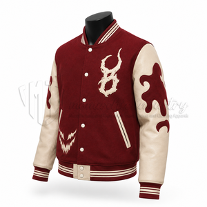 Chaqueta Varsity Bordada Personalizada, Chaqueta de Béisbol de Lana Color Granate con Mangas de Cuero PU, Fabricante Mayorista OEM - Product Image 3