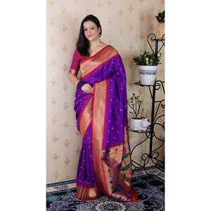 Sari en soie Paithani Bandhani violet tissé avec des fils Zari Elite Weaves 650g Vêtements indiens et pakistanais - Product Image 6