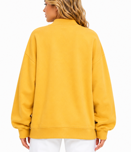 Sweat-shirt jaune à col rond pour femme, surdimensionné, avec appliqué de lettres de marque, en coton tricoté, décontracté pour l'automne - Product Image 5