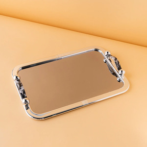 Elevate Home Decor Stunning Silver <b>Mirror</b> Serving Tray Featuring Unique Marble Design Handles & Glossy Chrome Frame finish - Product Image 1