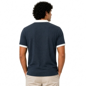 Customized Plain Men's <b>Navy</b> Blue Short Sleeve Polo Shirt Solid Color Knitted Cotton Casual Breathable Design - Product Image 2