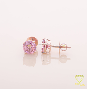Pink Round Cut Moissanite <b>Stud</b> Earrings Rose Gold Plated Sterling <b>Silver</b> Jewelry For Women - Product Image 5