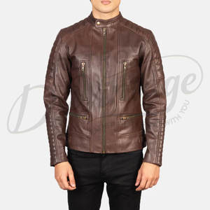 Chaqueta de Cuero Genuino para Hombre, Estilo Clásico, Color Marrón Oscuro, con Mangas Acolchadas, Estilo Motero, Corte Ajustado, Abrigo de Invierno - Product Image 1