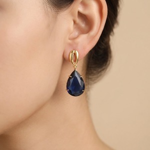 Boucles d'oreilles en gros, forme poire, en quartz bleu iolite, plaqué or 18 carats, avec coquillages cauris, pour femmes, bijoux de mode - Product Image 3