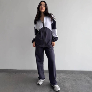 Conjunto de 2 piezas estilo urbano para mujer: cárdigan con cremallera y manga larga y pantalones deportivos con cinturón |   Conjunto Deportivo Informal de Corte Holgado - Product Image 3