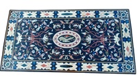 Table de salle à manger et de café extensible 4 places en marbre Pietra Dura, design royal antique moderne, avec incrustations et mosaïque centrale, pour usage hôtelier