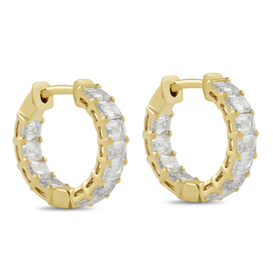 Pendientes Huggie de Oro Blanco con Diamantes de Corte Esmeralda para Mujer, Color D, Lujo para Uso Diario, Aspecto Lujoso - Product Image 3