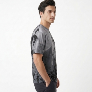 <b>Men's</b> Yellow Palm Tree Print T <b>Shirt</b> with <b>Navy</b> <b>Blue</b> Tropical Pattern <b>for</b> Summer Beachwear and Casual Street Style - Product Image 3