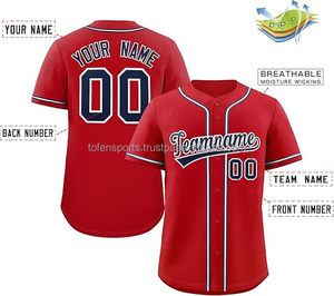 เสื้อเบสบอลแบบซับลิเมชั่นสั่งทำพิเศษสำหรับผู้ชาย สีแดง ชื่อทีม 00 แขนสั้น ติดกระดุมด้านหน้า ระบายอากาศได้ดี ผลิตจากโพลีเอสเตอร์ - Product Image 2