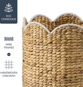 Artex HaiNam Natural Water Hyacinth Vietnam Bowl Shape Storage <b>Baskets</b> Set Rustic Style Multi-Purpose Eco-Friendly <b>Handles</b> - Product Image 5