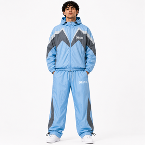 Custom Light Blue Black <b>White</b> Hooded Windbreaker Tracksuit Jacket and <b>Jogger</b> Pants Sportswear Set - Product Image 1
