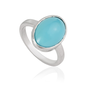 Anillo de Plata de Ley 925 de Alta Calidad con Turquesa Natural en Forma Ovalada, Engastado en Bisel, 10x14 mm, Hecho a Mano - Product Image 3