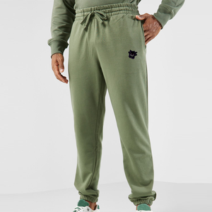 Men's Olive Green Sweatpants Elastic Waist <b>Drawstring</b> Embroidered Logo Casual Joggers Midweight Cotton Autumn Wear - Product Image 1
