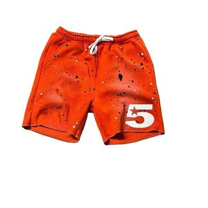 Pantalones Cortos Deportivos de Felpa de Algodón Grueso con Estampado de Salpicaduras de Pintura, Diseño Personalizado con Número 5 en Amarillo, Cordón Ajustable, Estilo Casual Urbano - Product Image 2