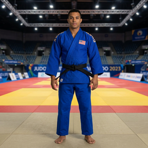 Kimono de judo AERO AFI bleu, style uniforme unisexe, patch durable, tissu polyester/coton 480g, tenue de compétition, coupe ample - Product Image 4