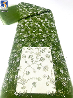 YX1524 2026 Tissu en dentelle à sequins et perles florales brillantes couleur or champagne, maille de tulle lourdement brodée pour robe de soirée