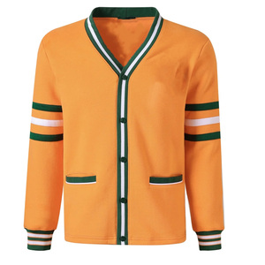 <span class=keywords><strong>Cardigan</strong></span> in pile <span class=keywords><strong>arancione</strong></span> con lettere greche personalizzate per confraternite, prodotto su misura a prezzi di fabbrica con MOQ basso, personalizzazione OEM/ODM. - Product Image 1