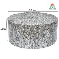 Table basse en nacre incrustée avec support en acier inoxydable – Conception OEM pour hôtels et maisons