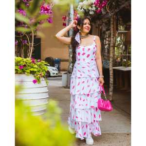 Robe en coton blanc Siena à motif floral, taille XS, respirante et à taille naturelle, idéale pour les occasions quotidiennes - Product Image 4