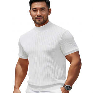 Pull à col roulé en tricot côtelé pour homme, manches courtes, col tricoté, hiver, décontracté - Product Image 3