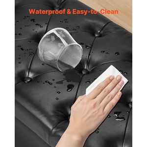 Panca Moderna per Scarpe con Braccioli Arrotondati e Bottoni Trapuntati, Pouf Contenitore con Gambe in Legno Massello, per Ingresso e Camera da Letto - Product Image 6