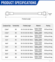 FYX Solar-PV-Erdungskabel 2,5mm² 4mm² 6mm² Gelb-Grün Kupfer-Verbindungskabel M5 M6 M8 Ringklemmen für Solarmodule