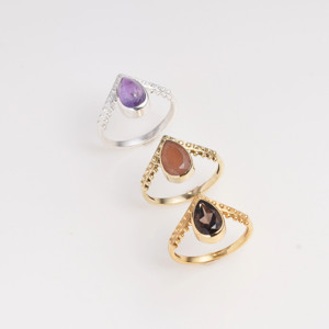 Bague en laiton Moku Jewellery avec quartz fumé taille poire, sertie clos, taille fixe, pierre précieuse naturelle, faite à la main, bijoux pour femme - Product Image 2