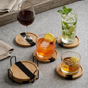 Juego de 4 Posavasos Redondos de Resina y Madera con Diseño Art Deco, con Soporte Metálico, Hechos a Mano, Decoración para Mesa - Product Image 5