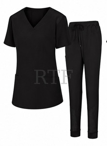 Ensemble de blouses médicales unisexes de qualité supérieure à col en V et extensibles – Uniforme médical 100 % coton écologique avec pantalon cargo |   Du brut au raffiné - Product Image 2
