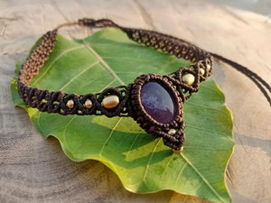 Collier en macramé fait main avec pendentif en améthyste, pierre Aura, cordon marron réglable, bijoux de guérison - Product Image 5