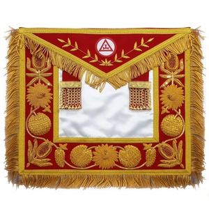 Royal Arch Chapter Masonic Apron Red Triple Tau Insignia with Gold <b>Fringe</b> Ethnic Velvet Custom <b>Top</b> Notch Quality Apron - Product Image 1