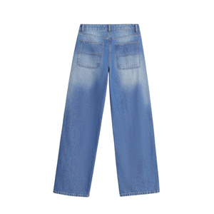 Jean large bleu taille mi-haute en laine pour femme, coupe décontractée, style vintage streetwear, 100 % coton - Product Image 6