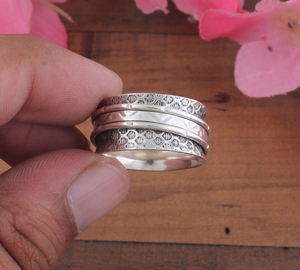Wholesale Classic Handcrafted Bezel Setting Spinner Ring 925 Sterling <b>Silver</b> Wide Patterned <b>Band</b> <b>Wedding</b> Party Anxiety Relief - Product Image 4