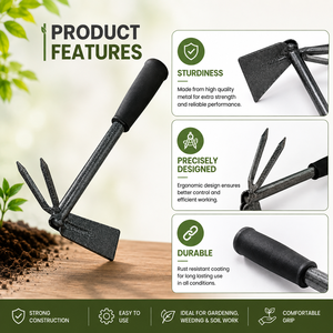 Azada de Alta Resistencia de 2 Puntas, Herramienta Manual de Jardín con Hoja Metálica Resistente para Desherbar, Remover la Tierra, Cultivar y Plantar - Product Image 4