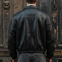 Blouson Bomber Décontracté Homme en Cuir de Mouton Noir Imperméable, Col Montant, Fermeture Éclair, Coupe Droite, Doublure Polaire, Style Moto Hiver