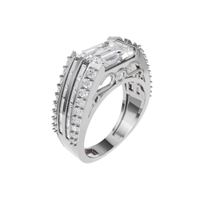 Aarinya <b>Emerald</b> Cut Lab Grown Diamond 925 <b>Silver</b> IGI Certified Diamond Luxury Engagement Channel Statement Men's <b>Ring</b> - Product Image 4