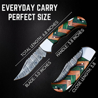 Nouveau couteau de poche en acier Damas de qualité supérieure, à verrouillage arrière, fait main, pour le camping, avec manche en bois Pakka et étui en cuir
