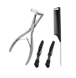 Outil de pose d'extensions capillaires personnalisable à usage commercial, en acier/métal, couleur beige, logo personnalisé, pinces de sectionnement des cheveux, peigne - Product Image 1