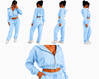 Ensemble sweat-shirt court à capuche gris pour femme grande taille, en molleton avec fermeture éclair, brodé, style streetwear décontracté, couleur unie, automne
