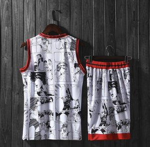 Conjunto de camiseta sin mangas y pantalones cortos de baloncesto con estampado de anime para hombre, de poliéster de secado rápido, con cintura elástica y ajuste regular. - Product Image 2
