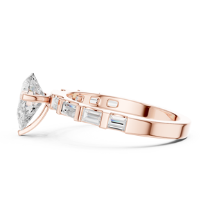 Bague de fiançailles en or rose avec diamant taille poire pour femme, bague de mariage ou d'anniversaire avec bande baguette - Product Image 5
