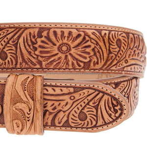 Ceintures Western personnalisées pour femmes, style vintage, avec boucle à fleurs en relief, ceinture classique de couleur unie avec motifs sculptés élégants - Product Image 1