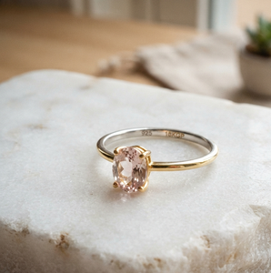 Bague en argent 925 avec Morganite rose, or rose, taille ovale, halo de pierres précieuses, certifiée par un tiers, bijoux vintage pour cadeau de mariage - Product Image 1